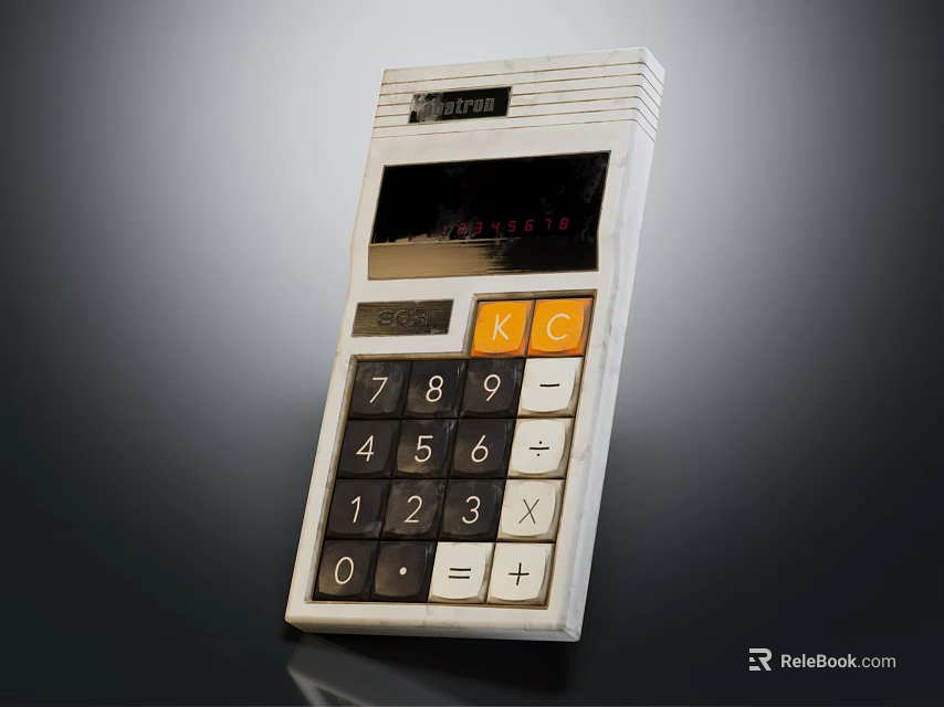 Vintage White Desktop Calculator As Essential Office Appliance With Black And Orange Buttons 3d model 