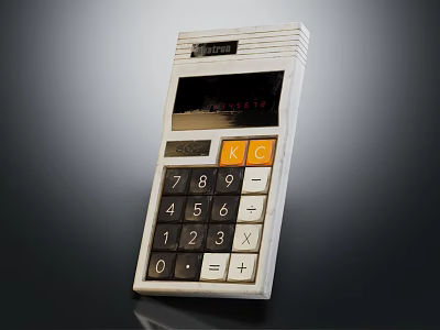 Vintage White Desktop Calculator As Essential Office Appliance With Black And Orange Buttons 3d model