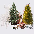 Festive Bonsai Potted Plant Decorated With Christmas Reindeer Lights And Gift Boxes