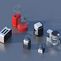 Modern Kitchen Appliances Including Toaster Food Processor Coffee Maker In Red Black Silver 3d model