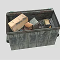 Old Weathered Wooden Trash Bin Filled With Cardboard And Plastic Waste
