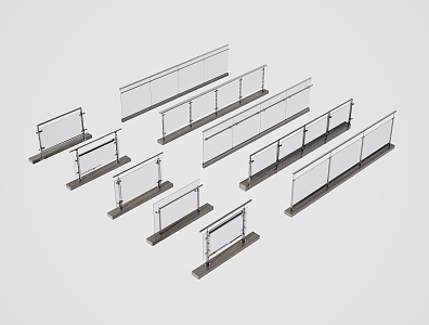 Modern Railing Glass Fence Glass Railing Glass Guardrail Railing Fence 3d model