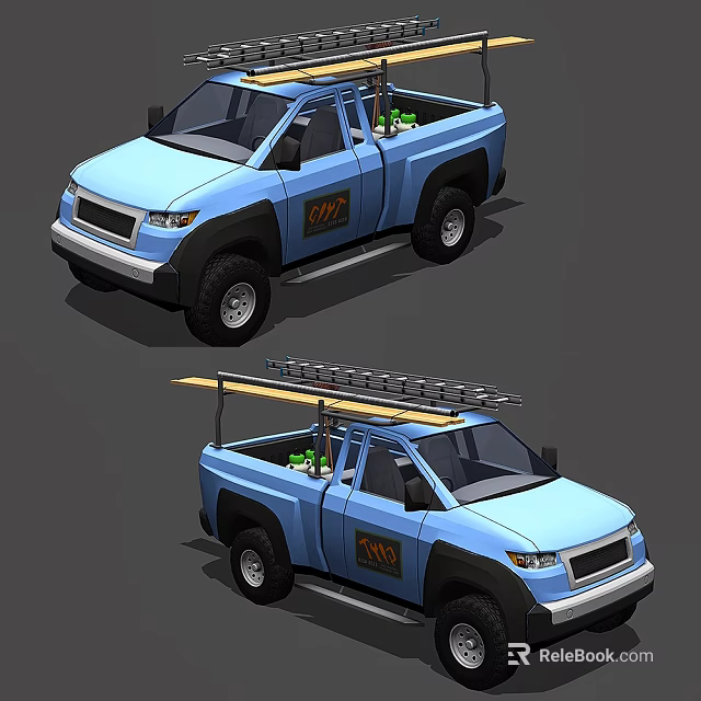 Blue Pickup Truck With Roof Rack And Spacious Cargo Bed Design 3d model 