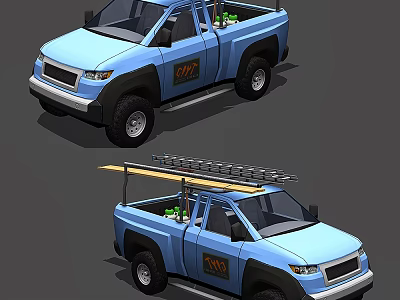 Blue Pickup Truck With Roof Rack And Spacious Cargo Bed Design 3d model
