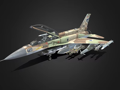 Camouflaged Fighter Jet With Open Cockpit And Attached Weapons Israeli Air Force Insignia 3d model