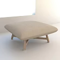 Simple Design Stool With Beige Padded Cushion And Wooden Legs