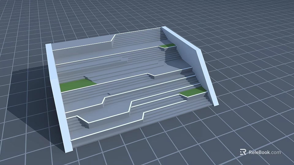 Multi step Staircase Design Model With White Structure And Green Accents On Grid Background 3d model 