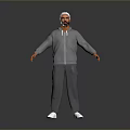 3D Male Character Model Standing In Gray Hoodie Sweatpants With White Hair