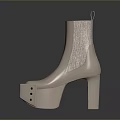 Stylish Beige Ankle Boots Design With High Block Heels Square Toe And Sequin Details