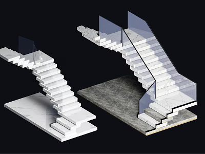 Modern Stairs Design With Glass Railings White Steps And Minimalist Structure 3d model