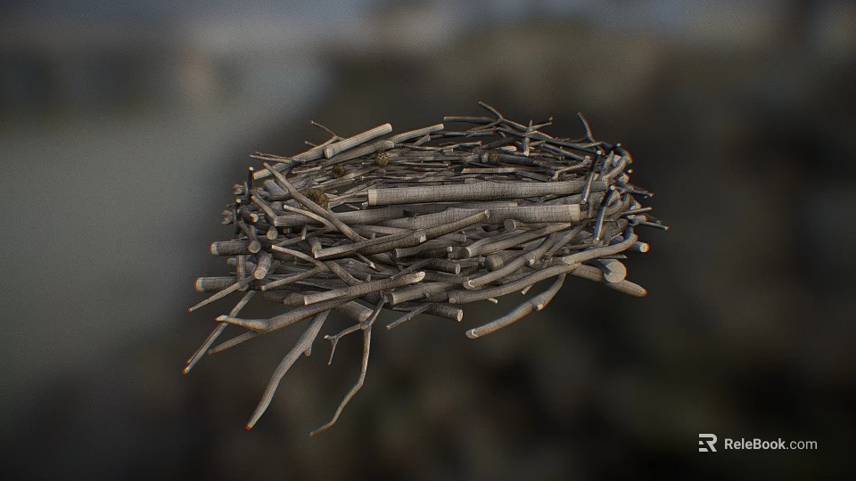 Natural Bird Nest Composed of Dry Twigs and Branches with Intricate Structure 3d model 