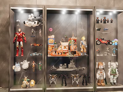 Dolls and Action Figures Collection Showcase in Glass Display Cabinets with Models 3d model