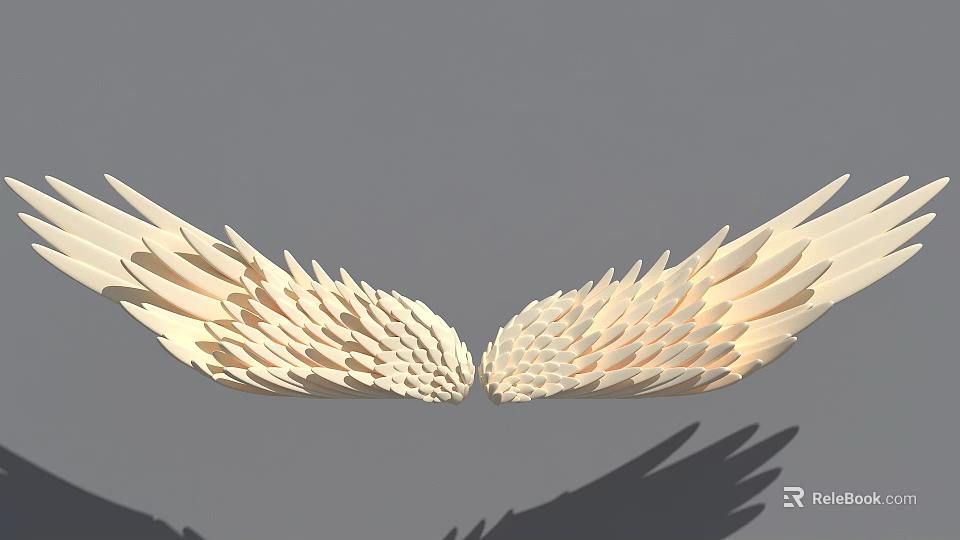 White Feather Wings Decorative Art Piece With Symmetric Detailed Feather Structure 3d model 
