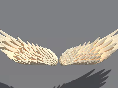 White Feather Wings Decorative Art Piece With Symmetric Detailed Feather Structure 3d model
