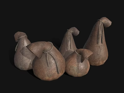 Old Fashioned Leather Sacks In Brown Color With Stitched Edges And Vintage Design 3d model