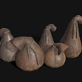 Old Fashioned Leather Sacks In Brown Color With Stitched Edges And Vintage Design