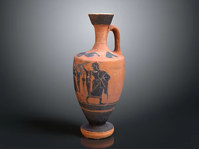 Ancient Terracotta Vase With Black Figure Design And Handle On Slim Neck Classical Greek Artifact 3d model