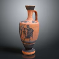 Ancient Terracotta Vase With Black Figure Design And Handle On Slim Neck Classical Greek Artifact