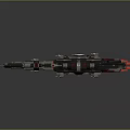Futuristic Sci Fi Spaceship With Detailed Gray Red White Structure And Turrets