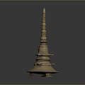 Ancient Traditional Tower With Multi Tiered Structure Spire Top And Base Platform Design 3d model