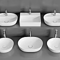 Different White Ceramic Bathroom Sinks with Round Square Shapes and Modern Design 3d model