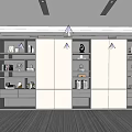 Modern Built-in Bookcase With Gray And White Finish Multiple Compartments Open Storage For Decorative Items 3d model