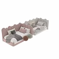 Cozy Kids Bed with Scalloped Headboard in Multiple Colors and Soft Pillows