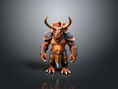 Fantasy Game Character with Red Horns Muscular Body Brown Armor and Clawed Feet 3d model