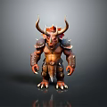 Fantasy Game Character with Red Horns Muscular Body Brown Armor and Clawed Feet