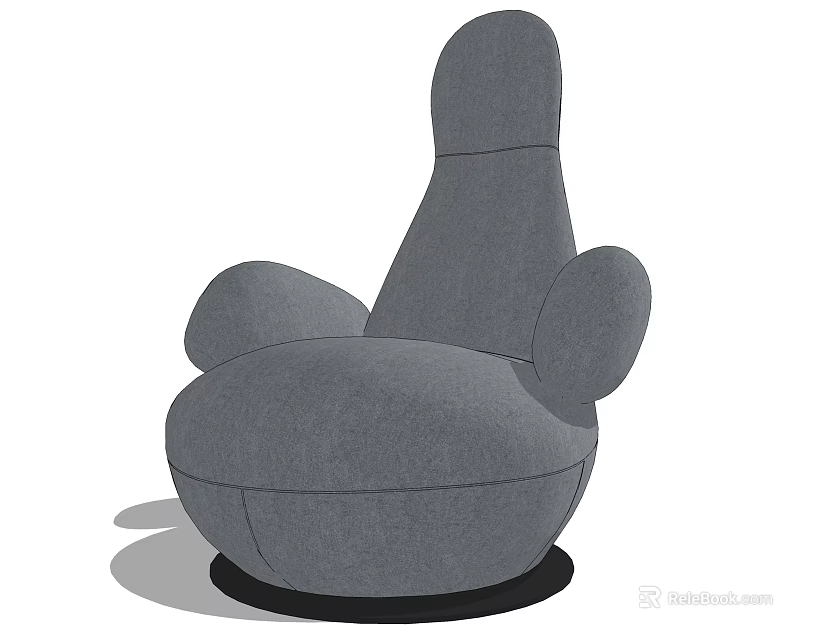 Modern Gray Single Sofa With Curved Backrest Armrest And Black Base 3d model