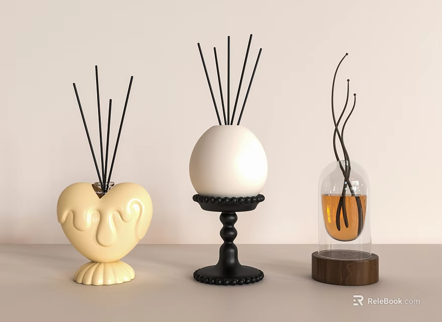 Elegant Aromatherapy Diffusers With Heart Shaped Sphere And Glass Cloche Reed Sticks For Home Fragrance 3d model 