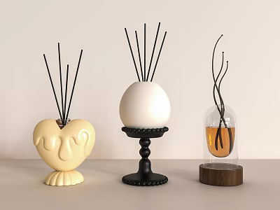 Elegant Aromatherapy Diffusers With Heart Shaped Sphere And Glass Cloche Reed Sticks For Home Fragrance 3d model