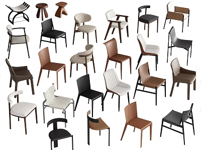 Stylish Modern Dining Chairs With Various Designs Different Colors And Wooden Metal Legs 3d model