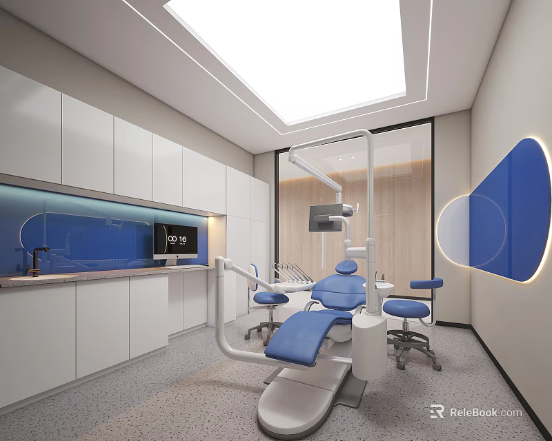 Modern Dental Clinic Interior With Blue Chairs And Medical Equipment 3d model 