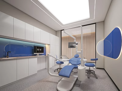 Modern Dental Clinic Interior With Blue Chairs And Medical Equipment 3d model