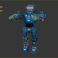Blue Mechanical Robot Game Movie Character With 3D Rendering And Standing Pose