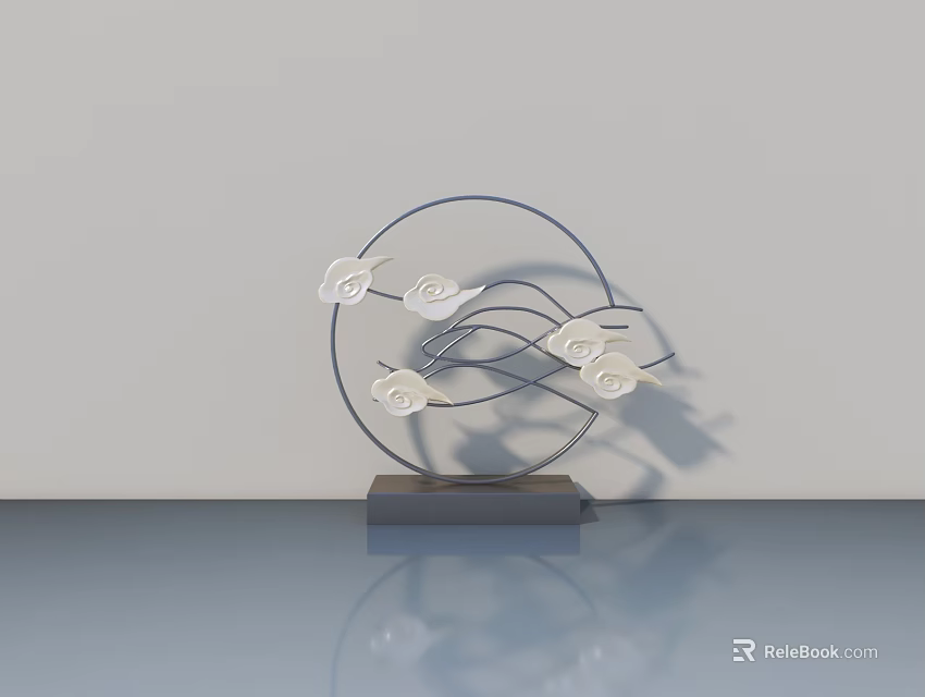 Metal Circular Sculpture With White Cloud Patterns On Grey Base And Light Wall Smooth Tabletop 3d model