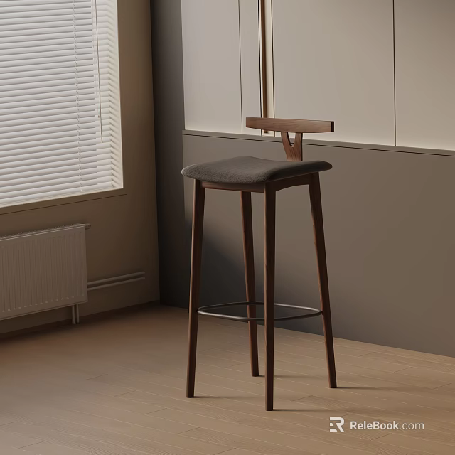 Stylish Modern Kitchen Bar Stool With Wooden Legs And Comfortable Upholstered Seat 3d model 