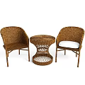 Woven Rattan Outdoor Table Set With Matching Chairs And White Cushions