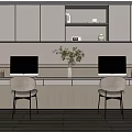 Modern Study Room Interior With Dual Computer Monitors Long Desk Two Chairs And Cabinets 3d model