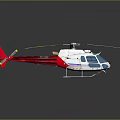 Red and White Utility Helicopter with Yellow Striped Rotors and Tail Design