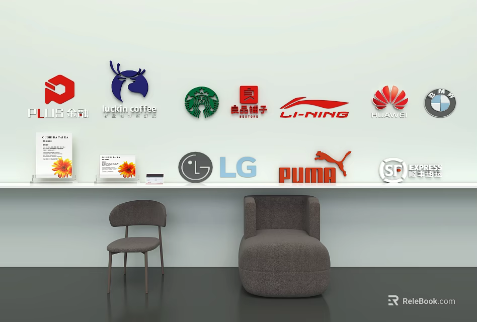 Modern Brand Logos Wall Display with Famous Brands Like HUAWEI BMW and PUMA 3d model 