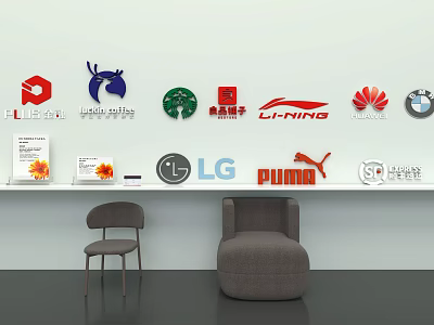 Modern Brand Logos Wall Display with Famous Brands Like HUAWEI BMW and PUMA 3d model