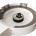 Round Sectional Sofa With Central Fire Pit And Decorative Pillows In Modern Design 3d model
