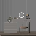 Modern White Dressing Table with Round Mirror Transparent Chair and Decorative Items 3d model