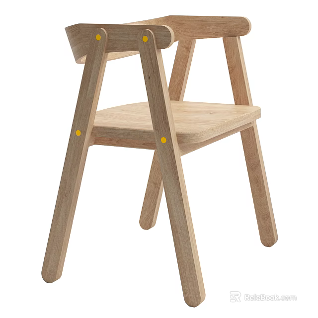 Wooden Kids Chair With Simple Design And Yellow Decorative Dots For Toddlers 3d model 