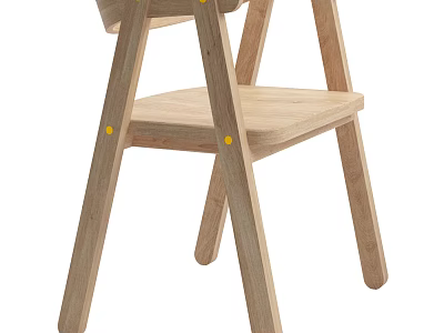 Wooden Kids Chair With Simple Design And Yellow Decorative Dots For Toddlers 3d model