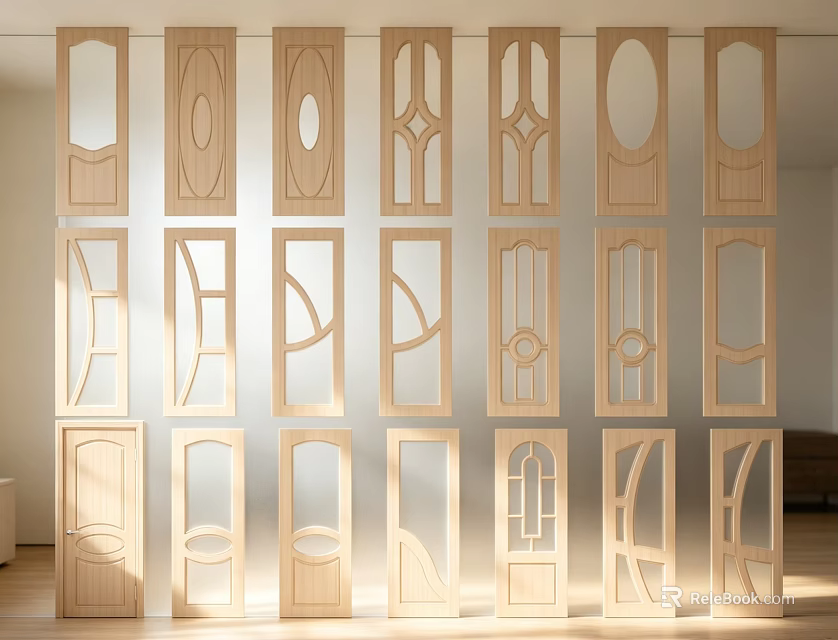 Wooden Sliding Doors With Unique Patterns For Modern Home Interior 3d model 