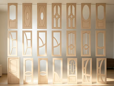 Wooden Sliding Doors With Unique Patterns For Modern Home Interior 3d model