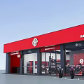 Jialing Motorcycle Store With Red Exterior Modern Glass Doors And Motorcycles Parked Outside